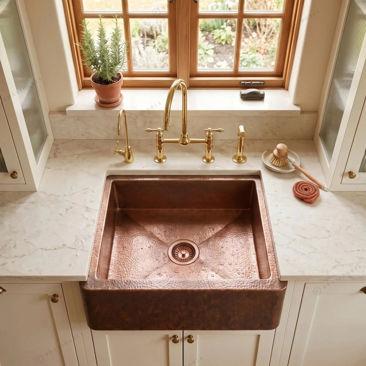 Single Apron Copper Farmhouse Sink – Lona - BRASSDORIA
