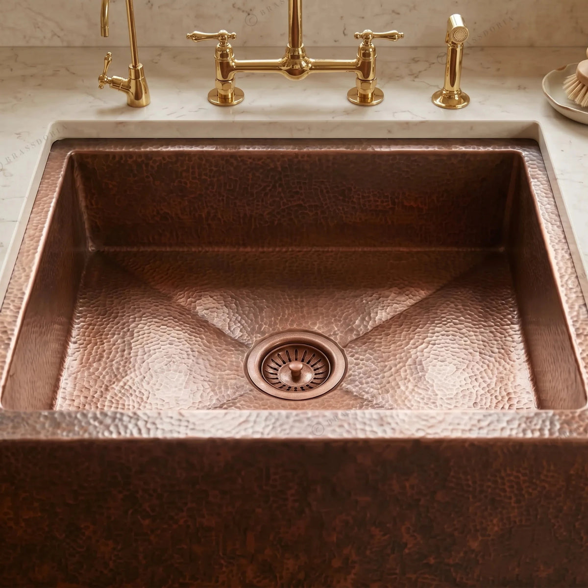 Single Apron Copper Farmhouse Sink – Lona - BRASSDORIA