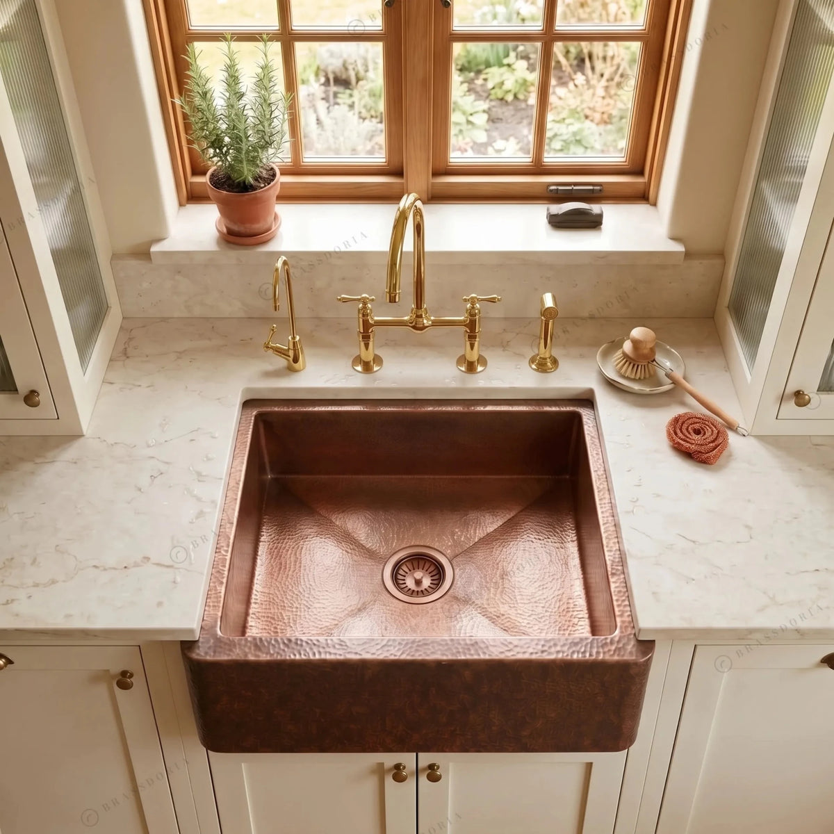 Single Apron Copper Farmhouse Sink – Lona - BRASSDORIA