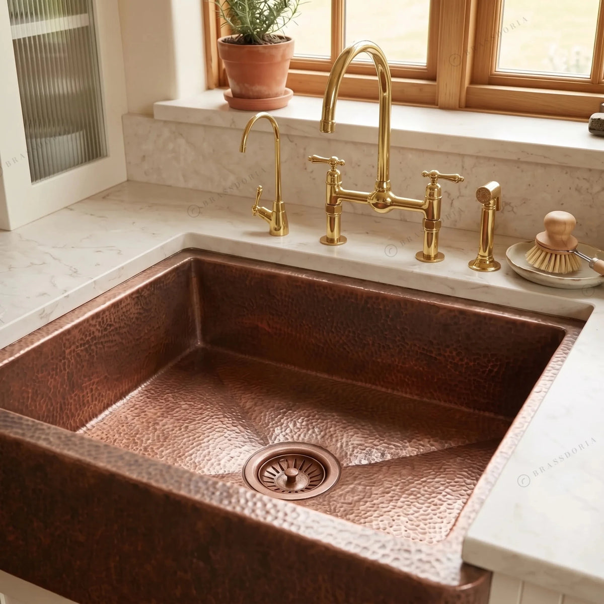 Single Apron Copper Farmhouse Sink – Lona - BRASSDORIA