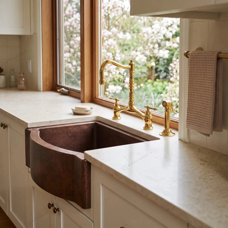 Single Basin Patina Copper Farmhouse Sink – Grande - BRASSDORIA