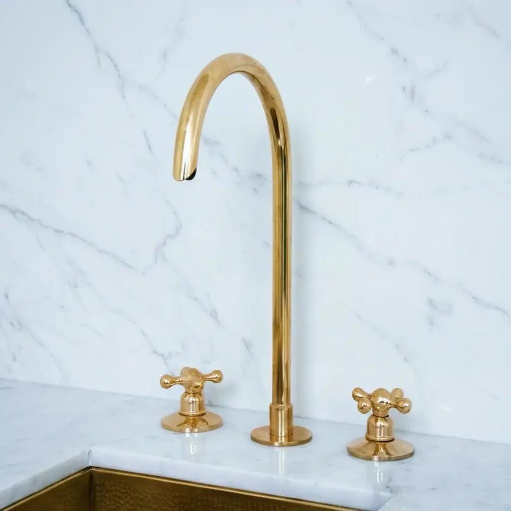 Snake Style Widespread 3 Holes Solid Unlacquered Brass Faucet - BRASSDORIA