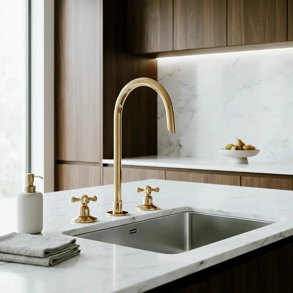 Snake Style Widespread 3 Holes Solid Unlacquered Brass Faucet - BRASSDORIA