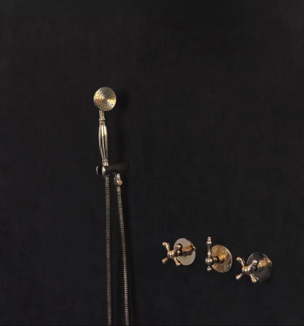 Solid Brass 2 outlet Shower - Unlacquered Brass Handheld with Tub filler - BRASSDORIA