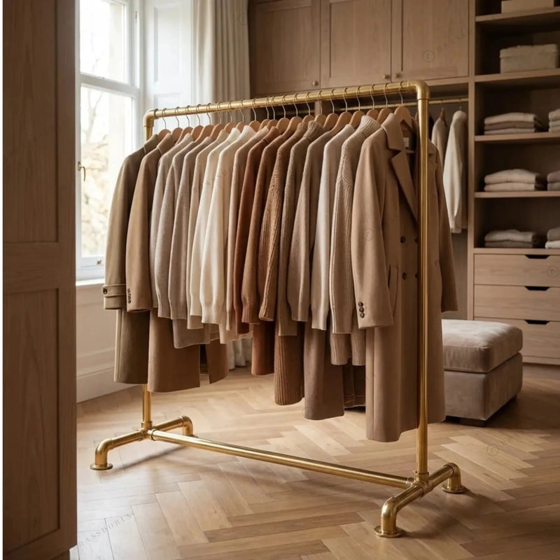Solid Brass Clothing Rack – Freestanding Pipe Garment Rack in 7 Finishes - BRASSDORIA