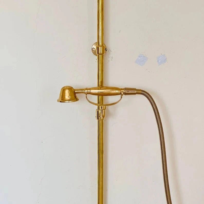 Solid Brass Exposed Shower System Wall Mounted Rainfall Shower with Handheld - BRASSDORIA