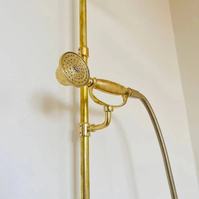 Solid Brass Exposed Shower System Wall Mounted Rainfall Shower with Handheld - BRASSDORIA