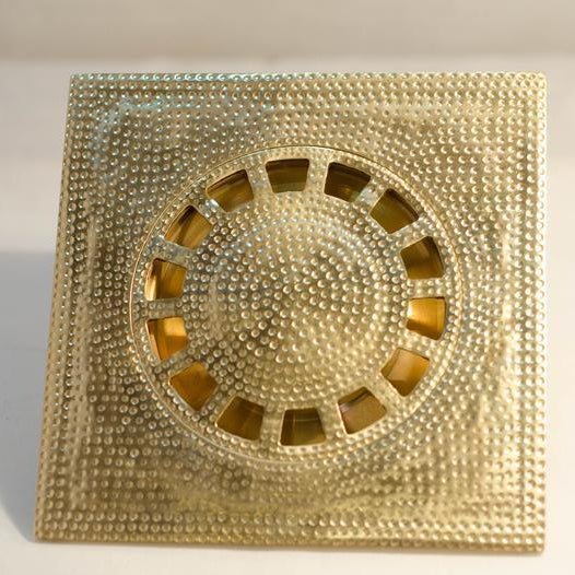 Solid Brass Floor Drain, Hammered Square Shower Drain - BRASSDORIA