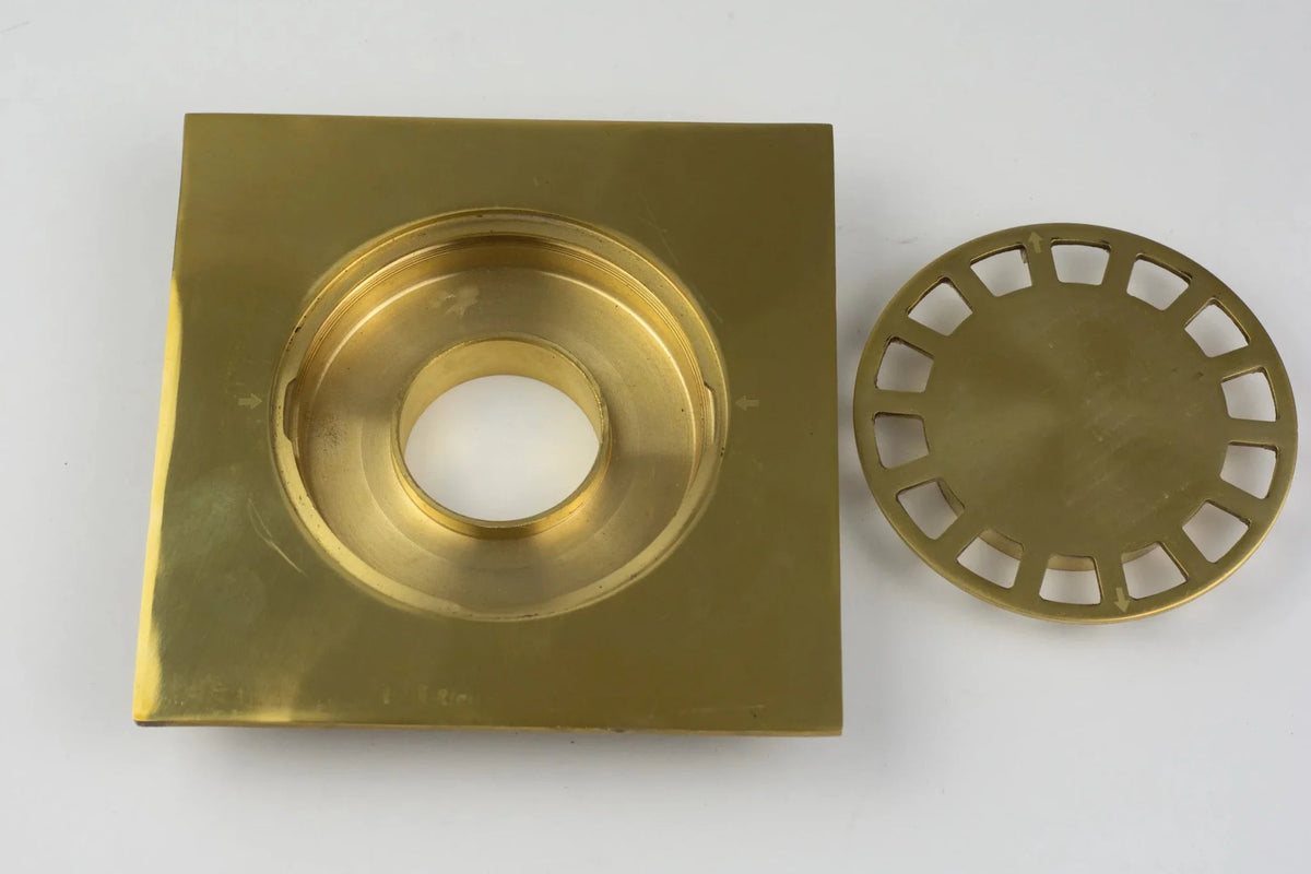 Solid Brass Floor Drain, Unlacquered Square Shower Drain - BRASSDORIA