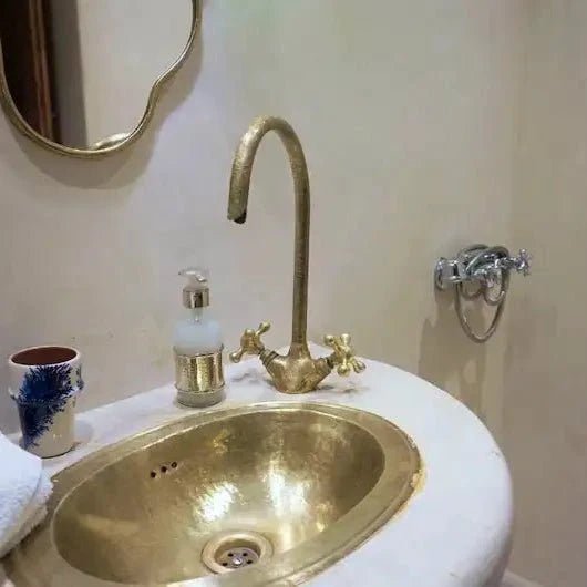 Solid Brass Gooseneck Faucet for Bathroom - BRASSDORIA