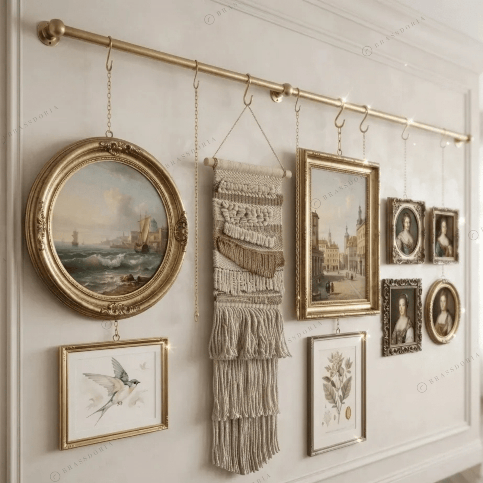 Solid Brass Picture Rail System – Gallery Wall Hanging Kit - BRASSDORIA