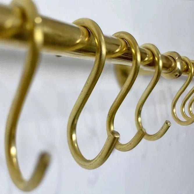 Solid Brass Pot Rail With Hooks, Unlacquered Brass Kitchen Pot Rack, Pot Hangers - BRASSDORIA