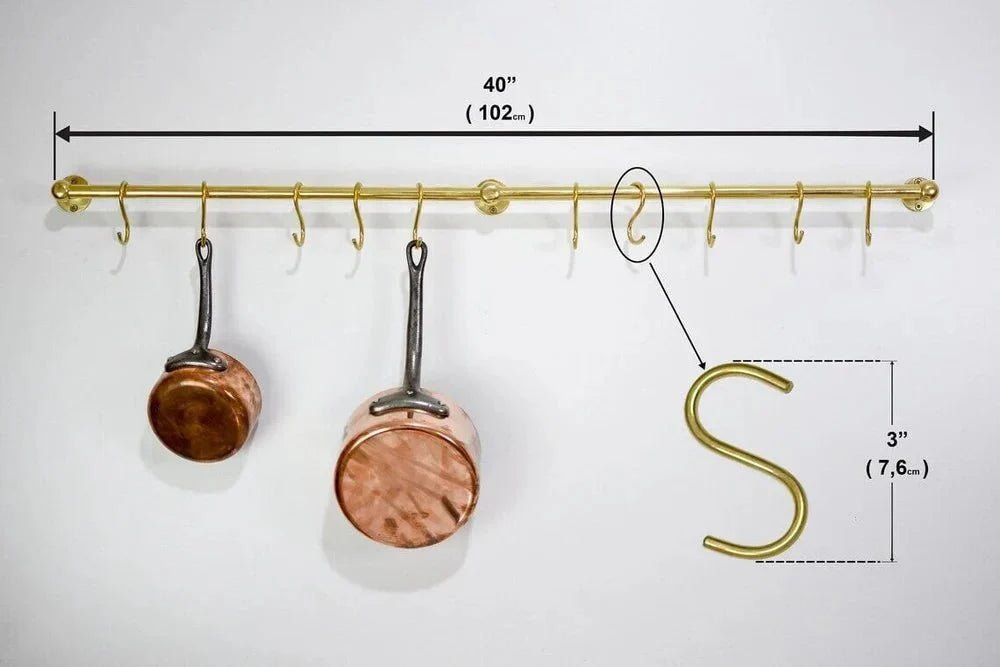 Solid Brass Pot Rail With Hooks, Unlacquered Brass Kitchen Pot Rack, Pot Hangers - BRASSDORIA