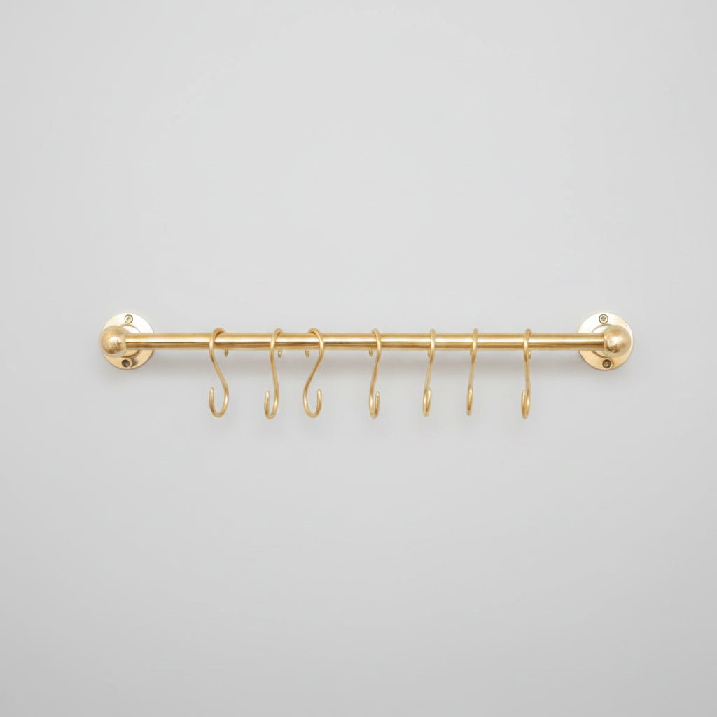 Solid Brass Pot Rail With Hooks, Unlacquered Brass Kitchen Pot Rack, Pot Hangers - BRASSDORIA