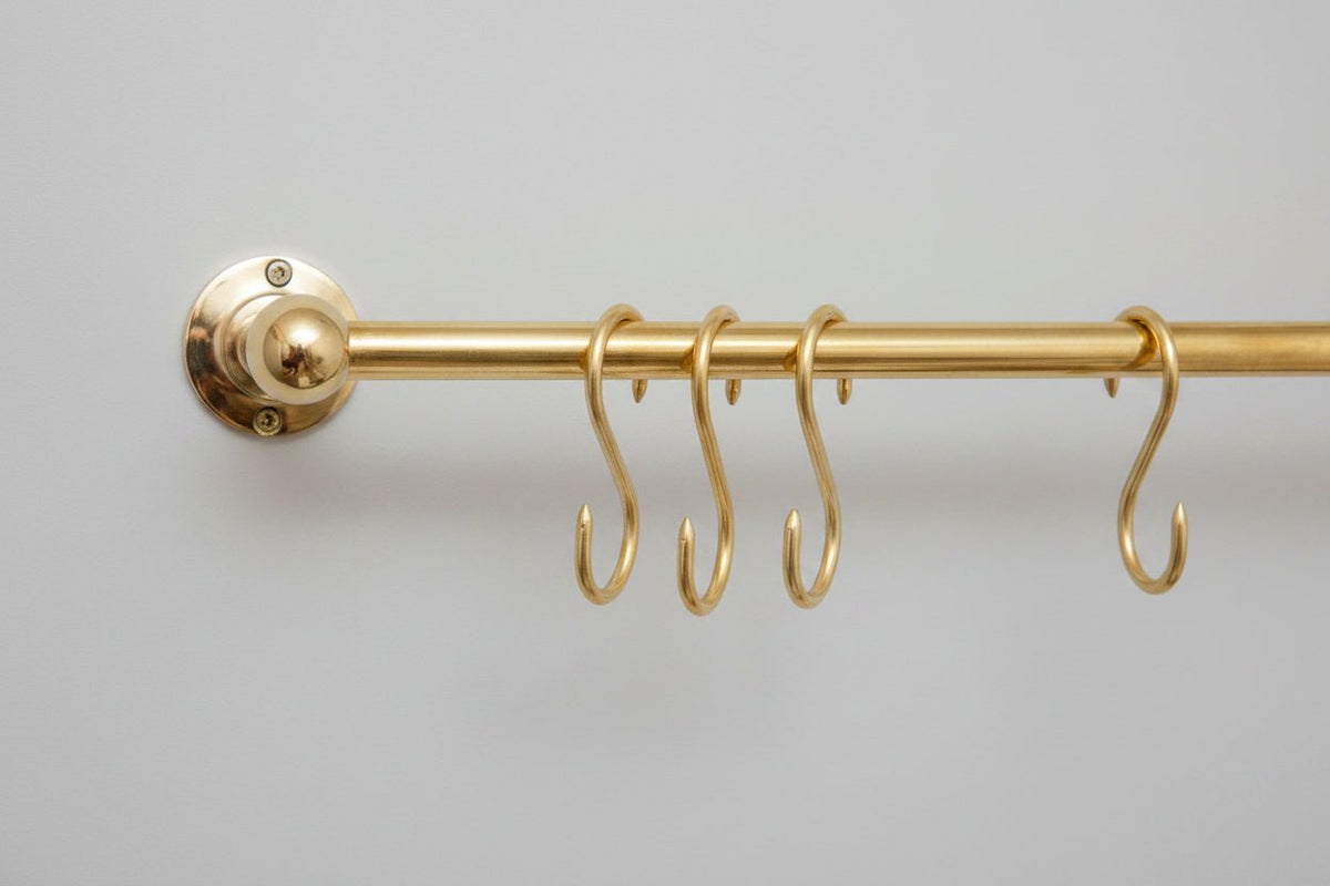 Solid Brass Pot Rail With Hooks, Unlacquered Brass Kitchen Pot Rack, Pot Hangers - BRASSDORIA