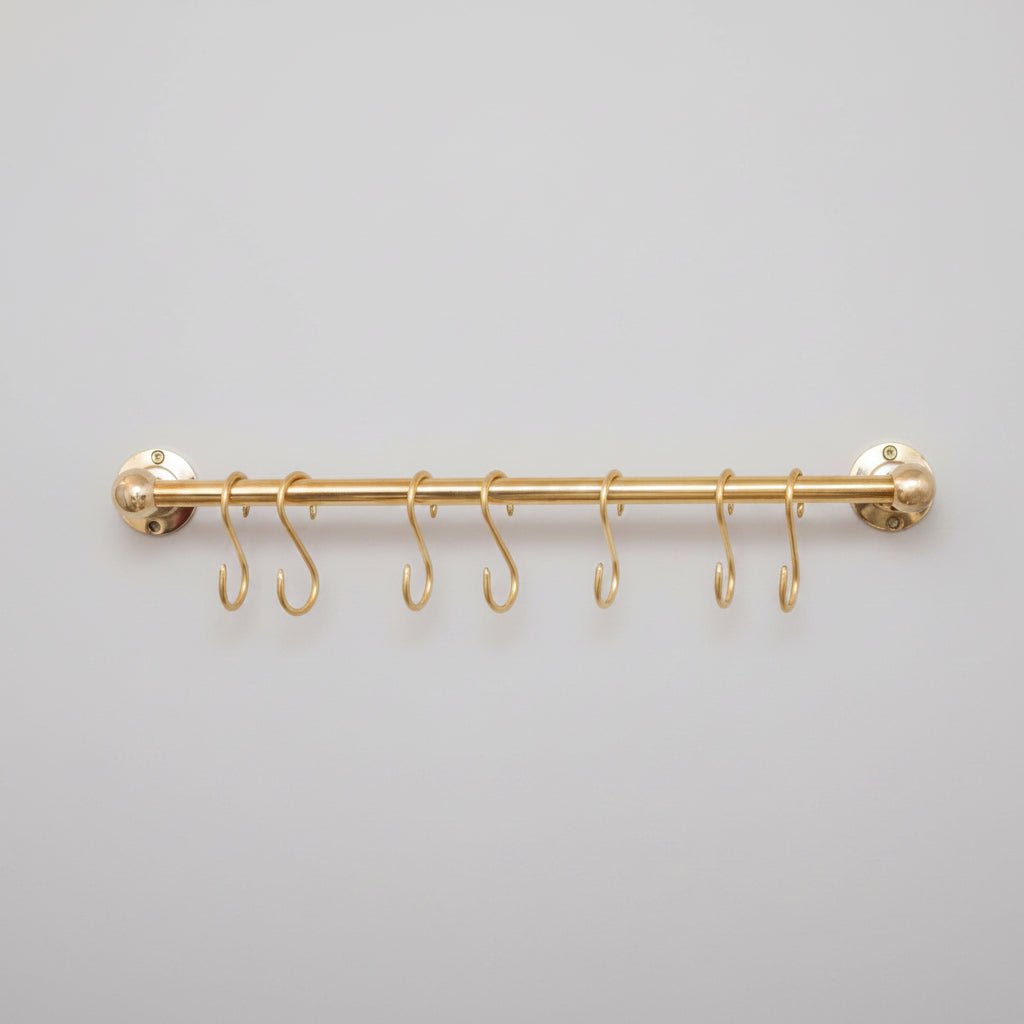 Solid Brass Pot Rail With Hooks, Unlacquered Brass Kitchen Pot Rack, Pot Hangers - BRASSDORIA