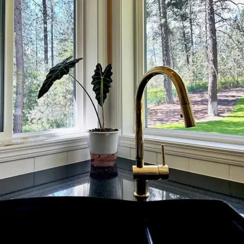 Solid Brass Pull Down Kitchen Faucet, Single Hole Kitchen Faucet - BRASSDORIA