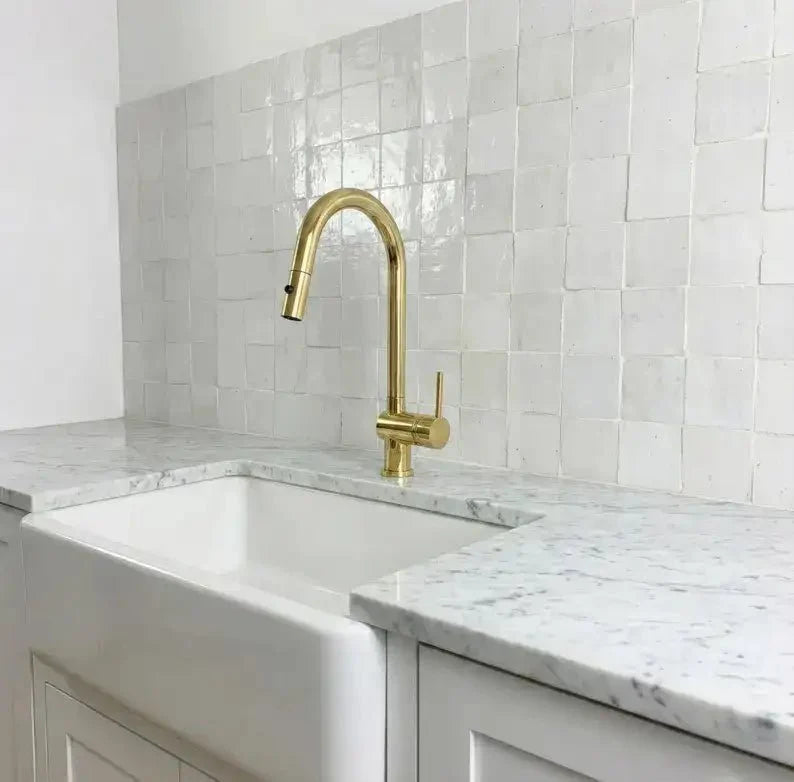 Solid Brass Pull Down Kitchen Faucet, Single Hole Kitchen Faucet - BRASSDORIA
