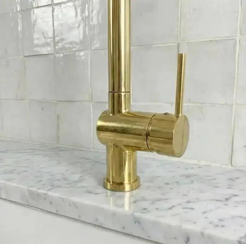 Solid Brass Pull Down Kitchen Faucet, Single Hole Kitchen Faucet - BRASSDORIA