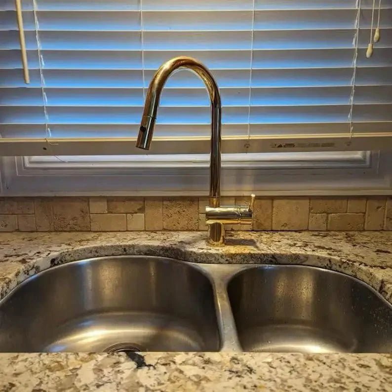 Solid Brass Pull Down Kitchen Faucet, Single Hole Kitchen Faucet - BRASSDORIA
