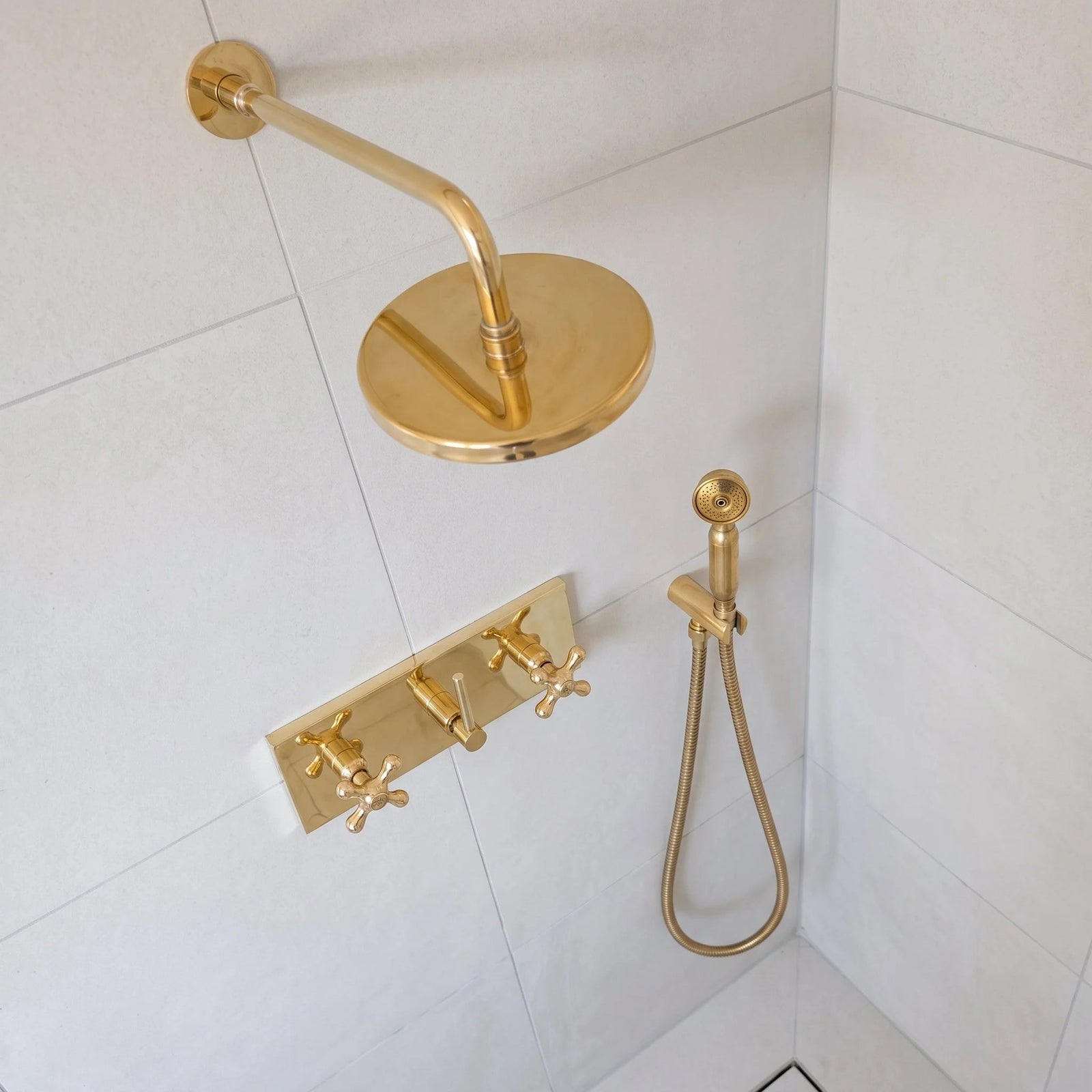 Solid Brass Rainfall Shower System with Handheld - BRASSDORIA