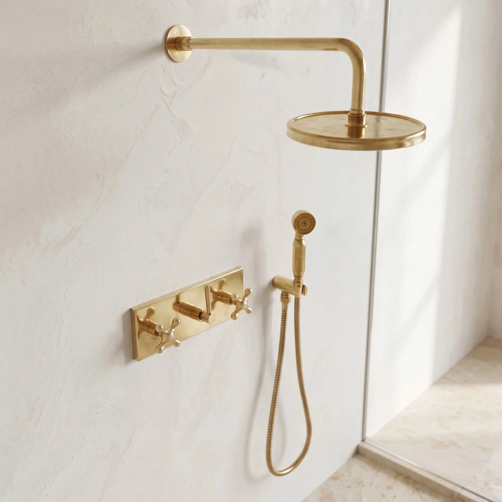 Solid Brass Rainfall Shower System with Handheld - BRASSDORIA