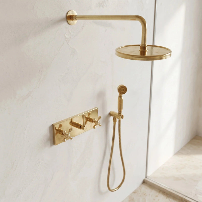 Solid Brass Rainfall Shower System with Handheld - BRASSDORIA