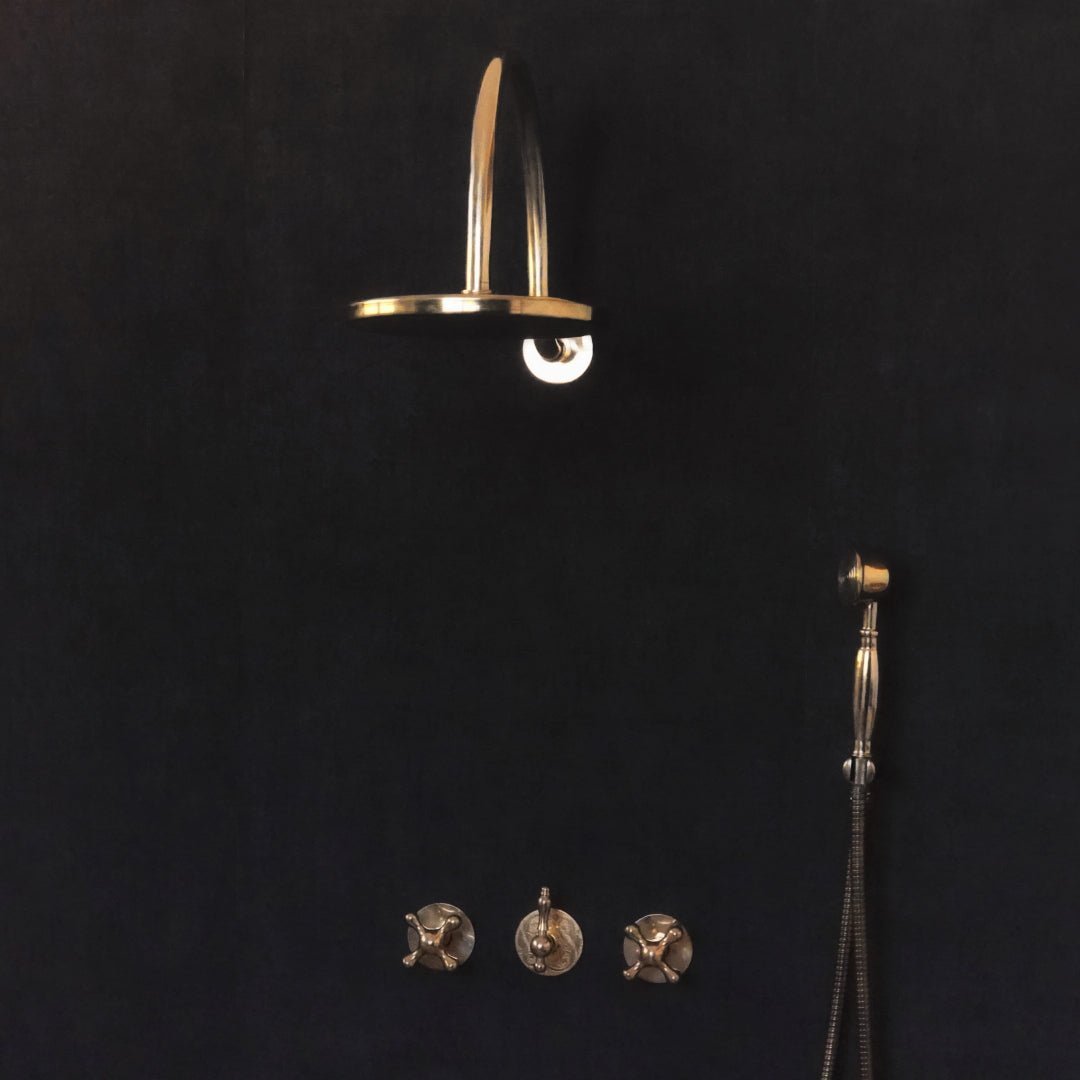Solid Brass Rainfall Shower, Unlacquered Brass Shower Set - BRASSDORIA