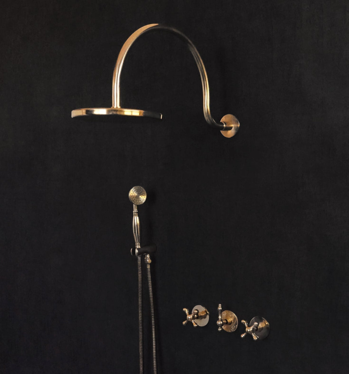 Solid Brass Rainfall Shower, Unlacquered Brass Shower Set - BRASSDORIA