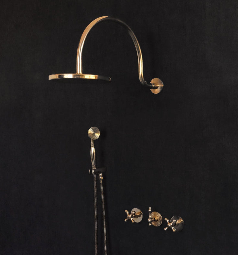 Solid Brass Rainfall Shower, Unlacquered Brass Shower Set - BRASSDORIA