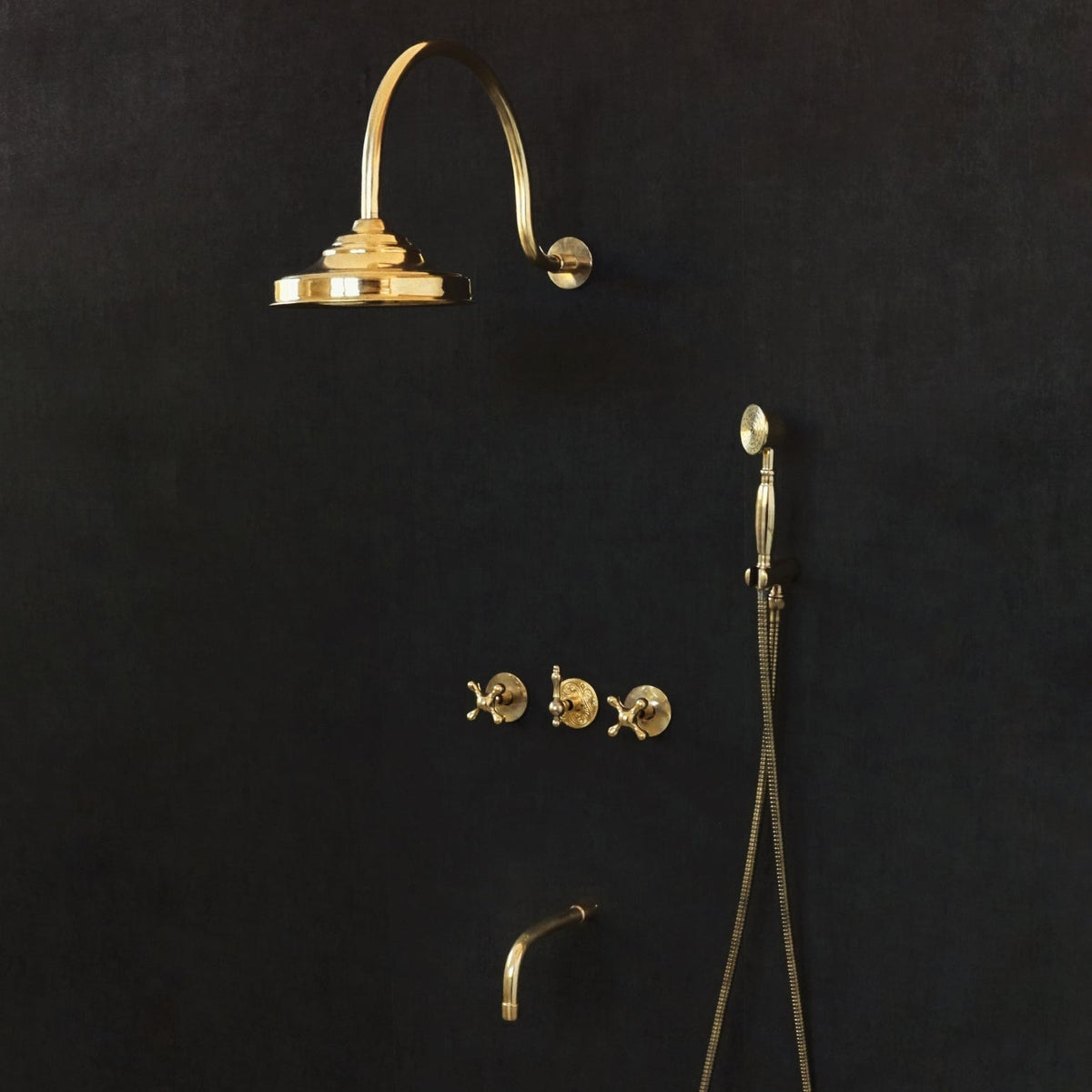 Solid Brass Rainfall Shower, Unlacquered Brass Shower Set - BRASSDORIA
