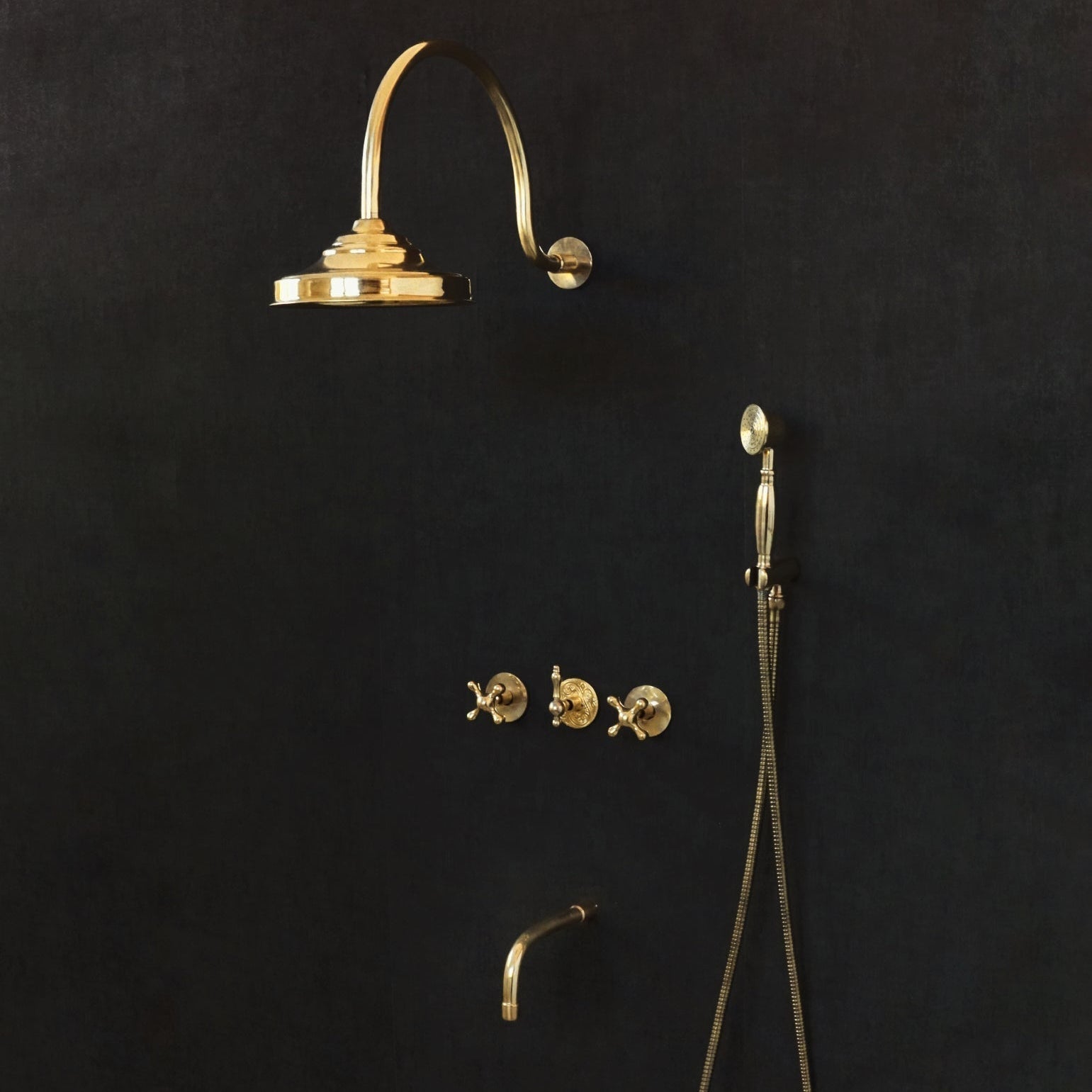 Solid Brass Rainfall Shower, Unlacquered Brass Shower Set - BRASSDORIA