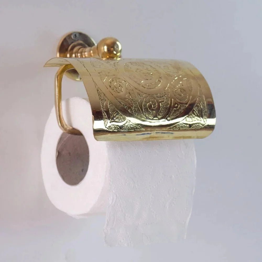 Solid Brass Toilet Paper Holder, Handcrafted Powder Room Roll Holder - BRASSDORIA