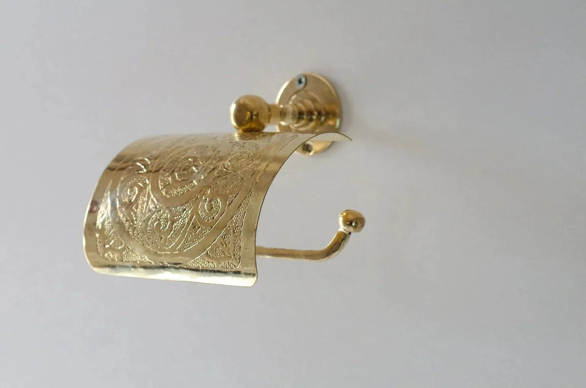 Solid Brass Toilet Paper Holder, Handcrafted Powder Room Roll Holder - BRASSDORIA