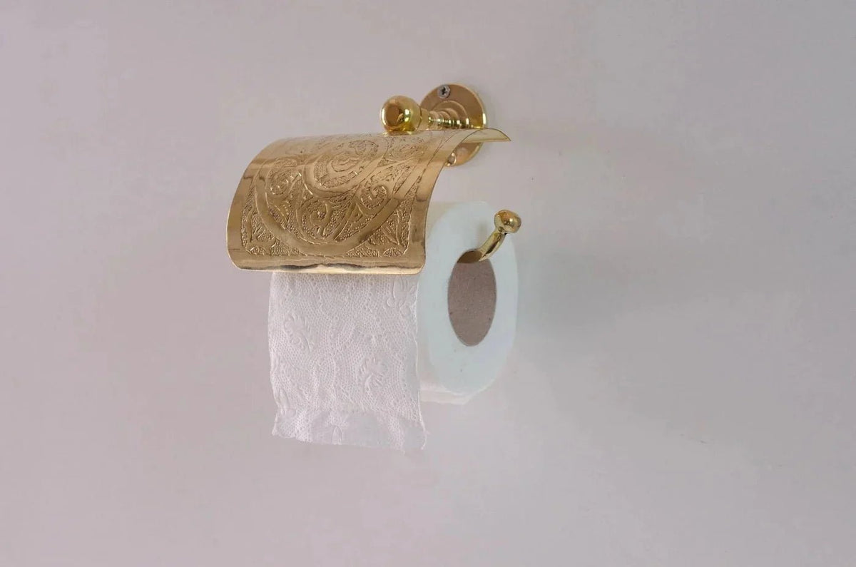 Solid Brass Toilet Paper Holder, Handcrafted Powder Room Roll Holder - BRASSDORIA