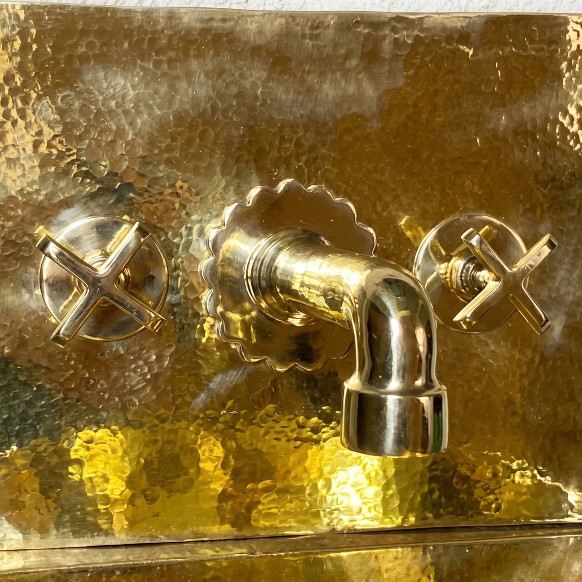 Solid Brass Wall Mount Sink with Brass Mixer Faucet – Black & Gold Wall-Hung Basin - BRASSDORIA