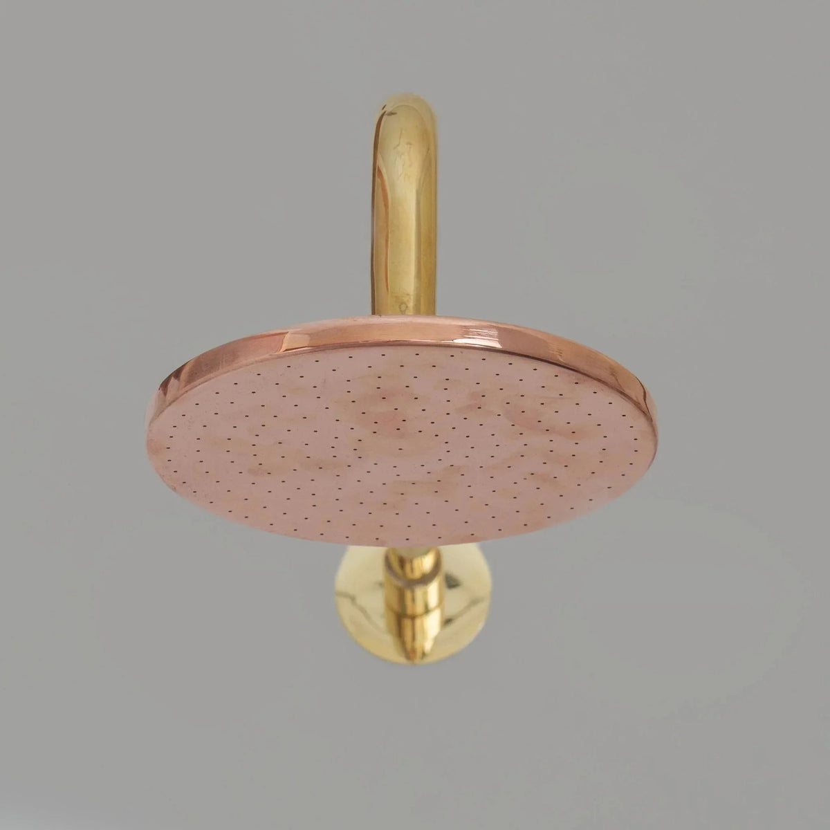 Solid Copper Rain Shower Head, Flat Round Vintage Showerhead, Works Outdoor - BRASSDORIA