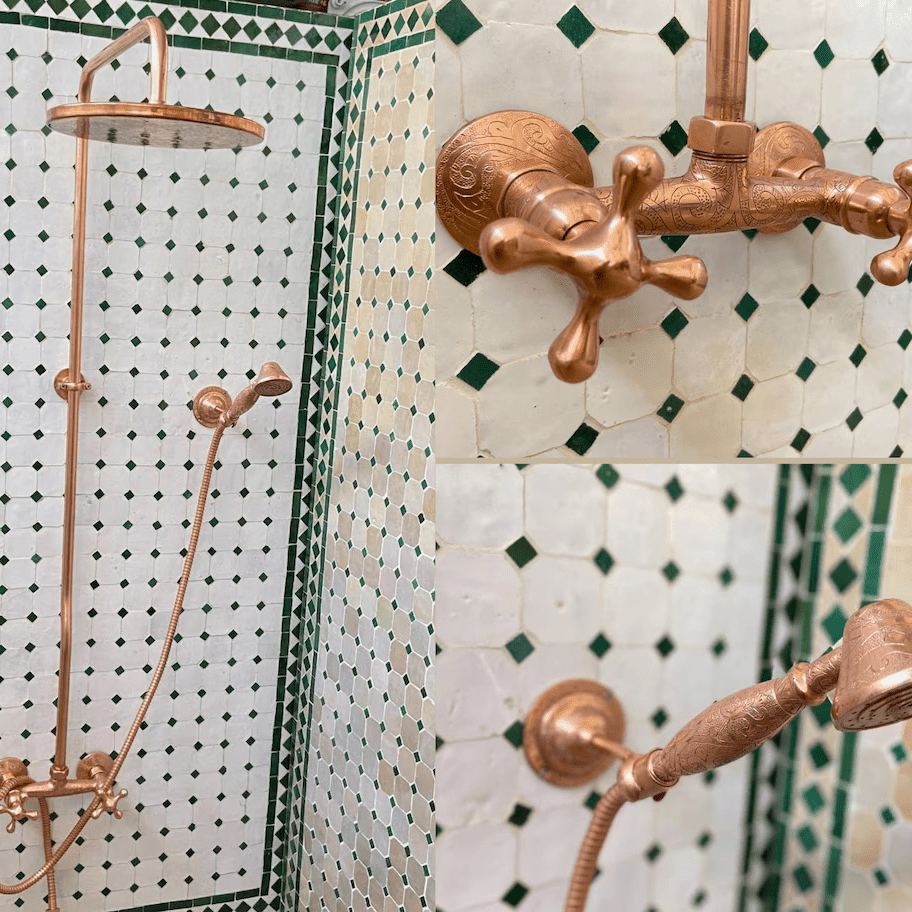 Solid Copper Shower System | Wall Mounted Exposed Rainfall Shower - BRASSDORIA