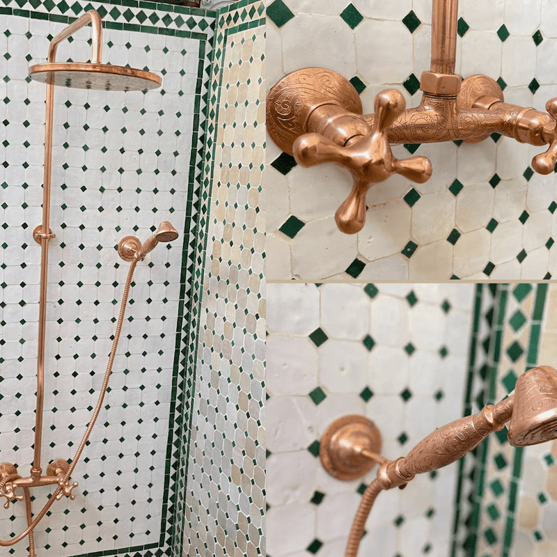 Solid Copper Shower System | Wall Mounted Exposed Rainfall Shower - BRASSDORIA