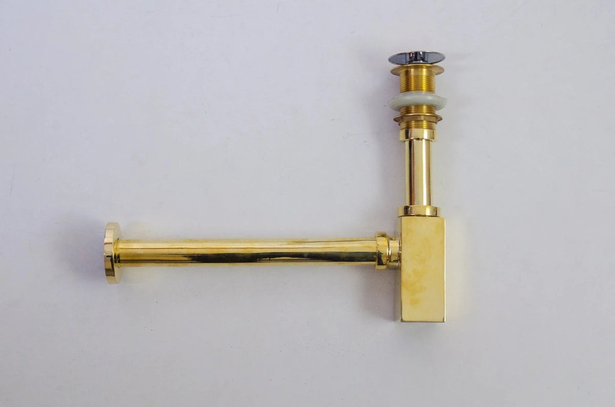 Solid Unlacquered Brass P-trap and Sink Stopper, Push Up Button, Pop Up Drain, Brass Water Trap - BRASSDORIA