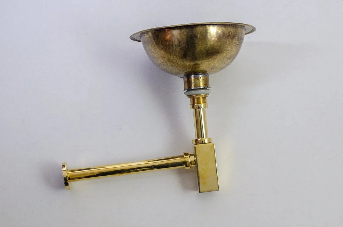 Solid Unlacquered Brass P-trap and Sink Stopper, Push Up Button, Pop Up Drain, Brass Water Trap - BRASSDORIA