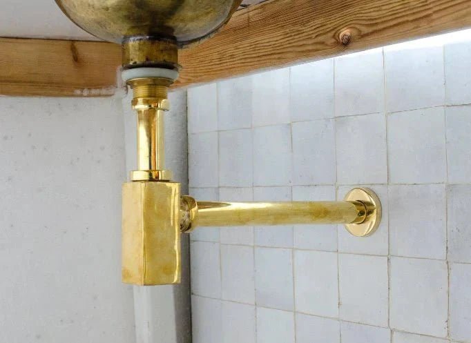 Solid Unlacquered Brass P-trap and Sink Stopper, Push Up Button, Pop Up Drain, Brass Water Trap - BRASSDORIA