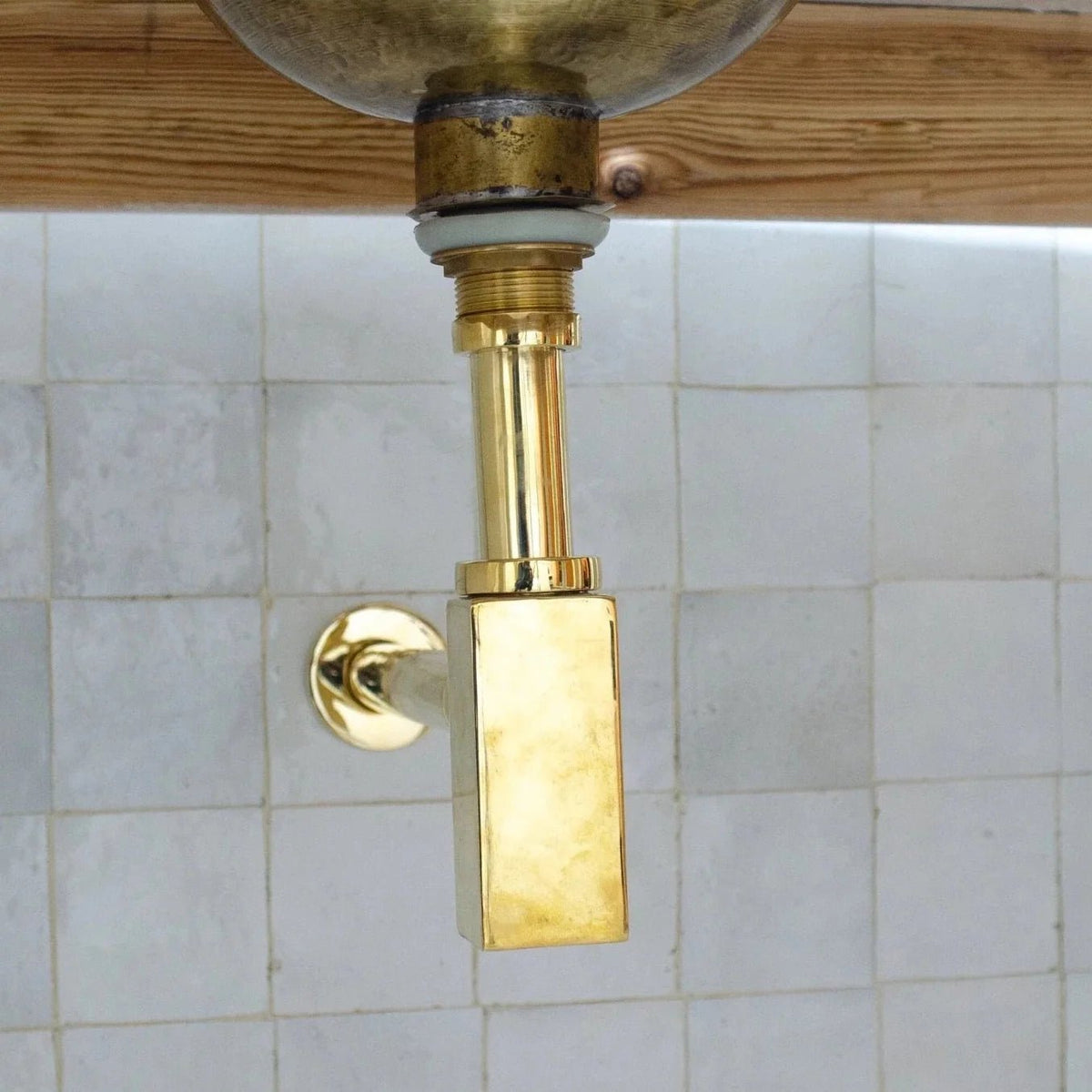 Solid Unlacquered Brass P-trap and Sink Stopper, Push Up Button, Pop Up Drain, Brass Water Trap - BRASSDORIA
