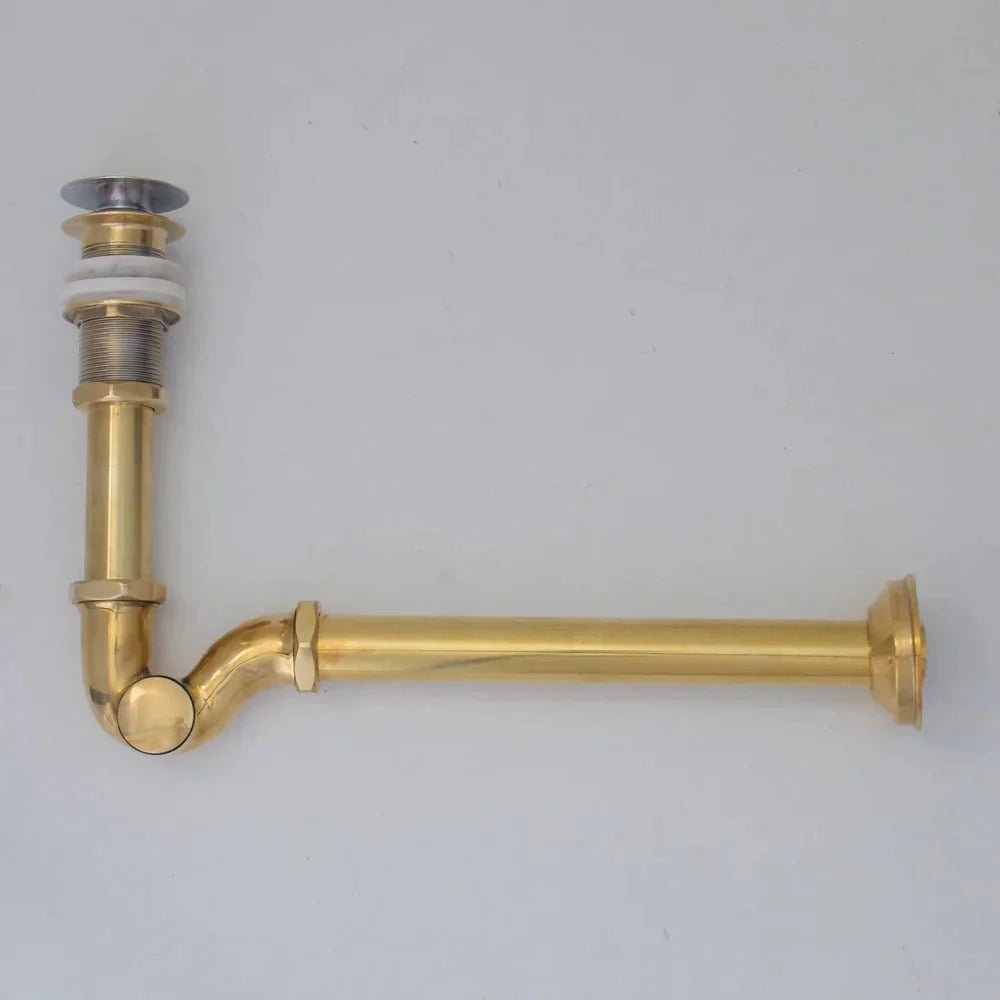 Solid Unlacquered Brass S-trap and Sink Stopper, Push Up Button, Pop Up Drain, Brass Water Trap - BRASSDORIA