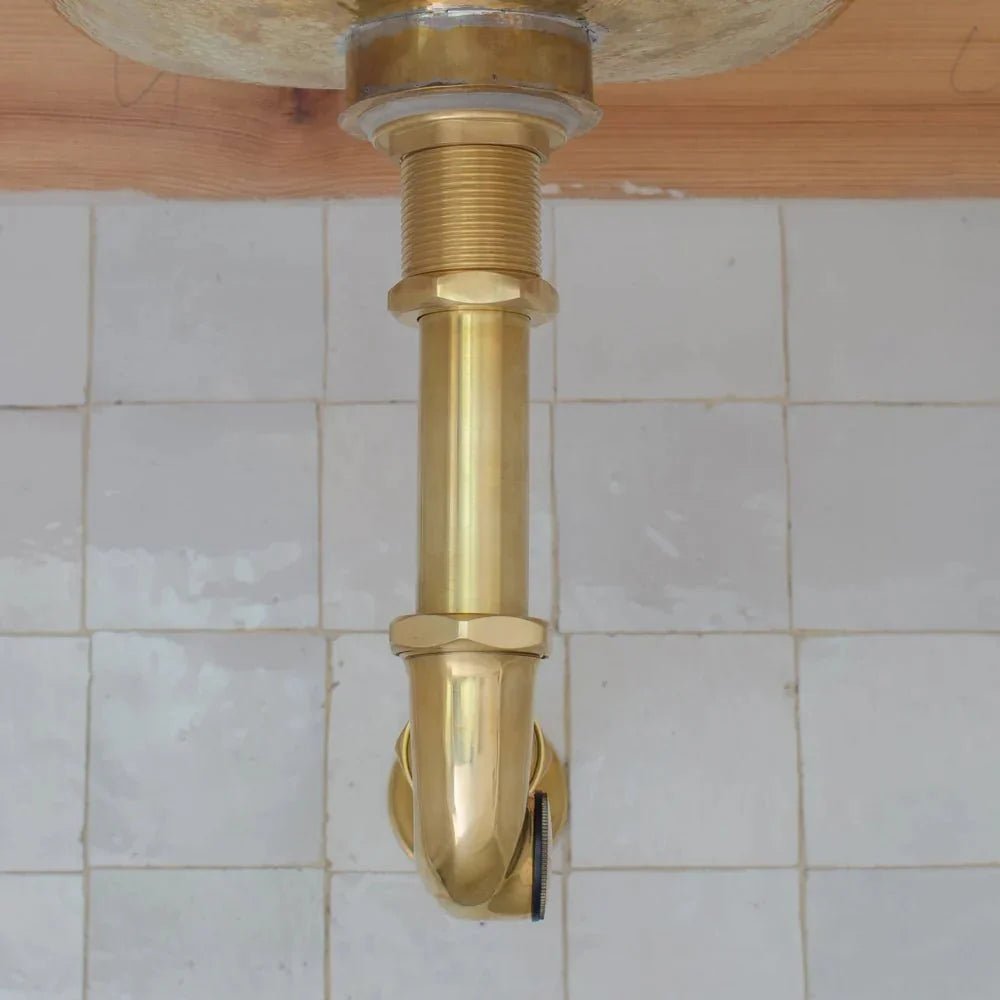 Solid Unlacquered Brass S-trap and Sink Stopper, Push Up Button, Pop Up Drain, Brass Water Trap - BRASSDORIA