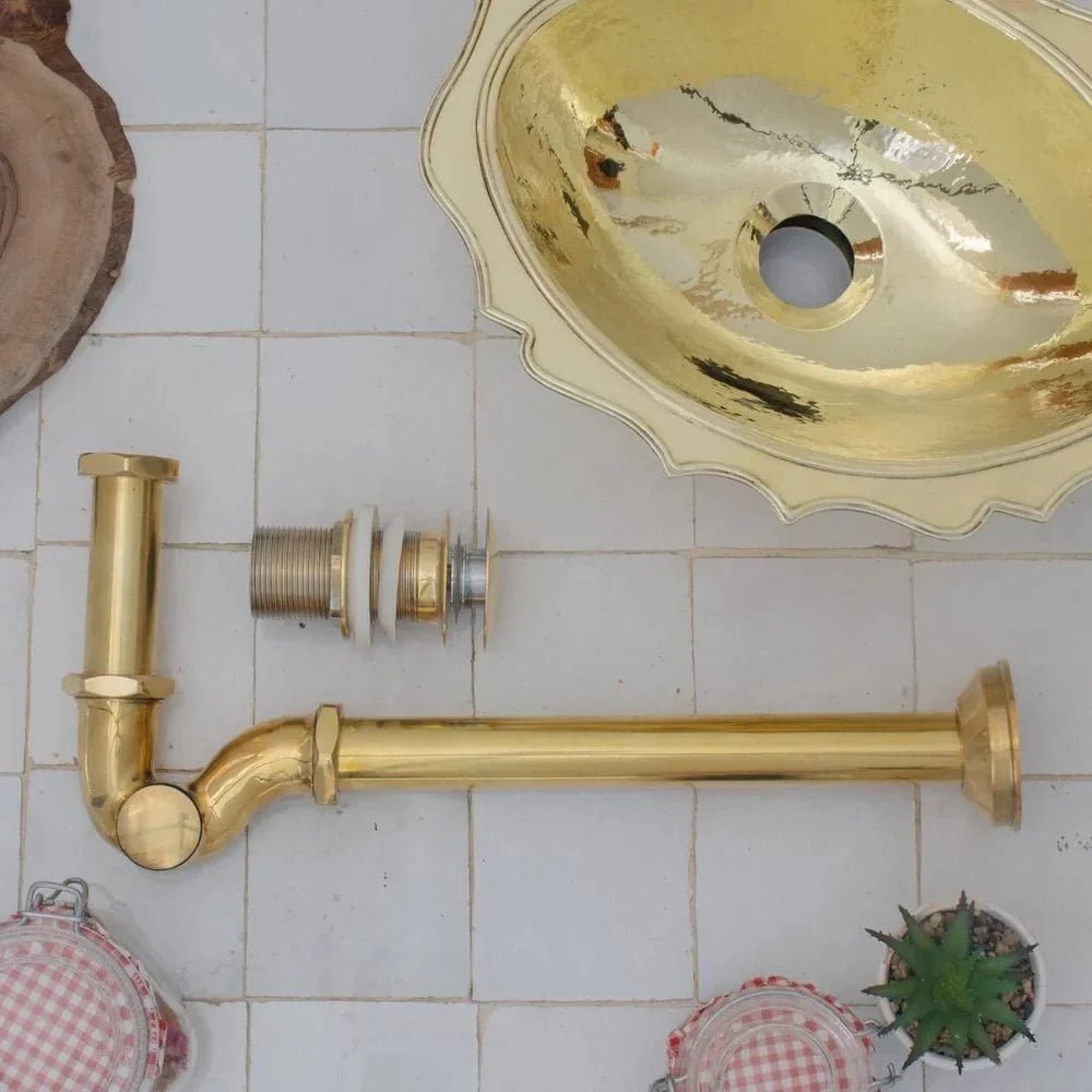 Solid Unlacquered Brass S-trap and Sink Stopper, Push Up Button, Pop Up Drain, Brass Water Trap - BRASSDORIA