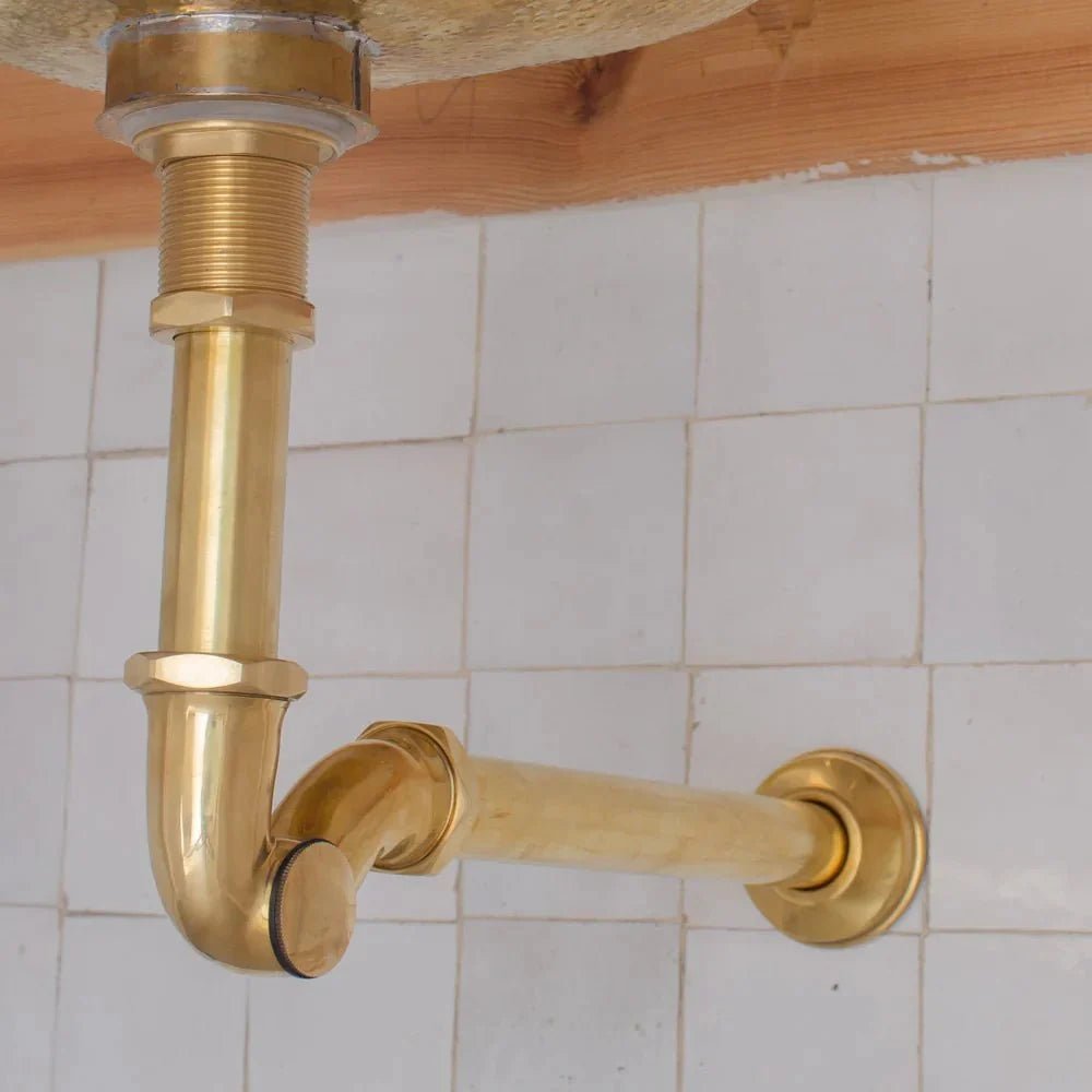 Solid Unlacquered Brass S-trap and Sink Stopper, Push Up Button, Pop Up Drain, Brass Water Trap - BRASSDORIA