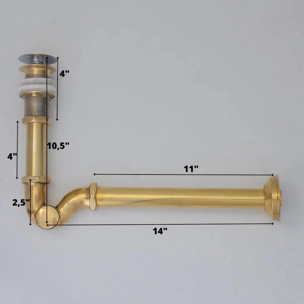 Solid Unlacquered Brass S-trap and Sink Stopper, Push Up Button, Pop Up Drain, Brass Water Trap - BRASSDORIA