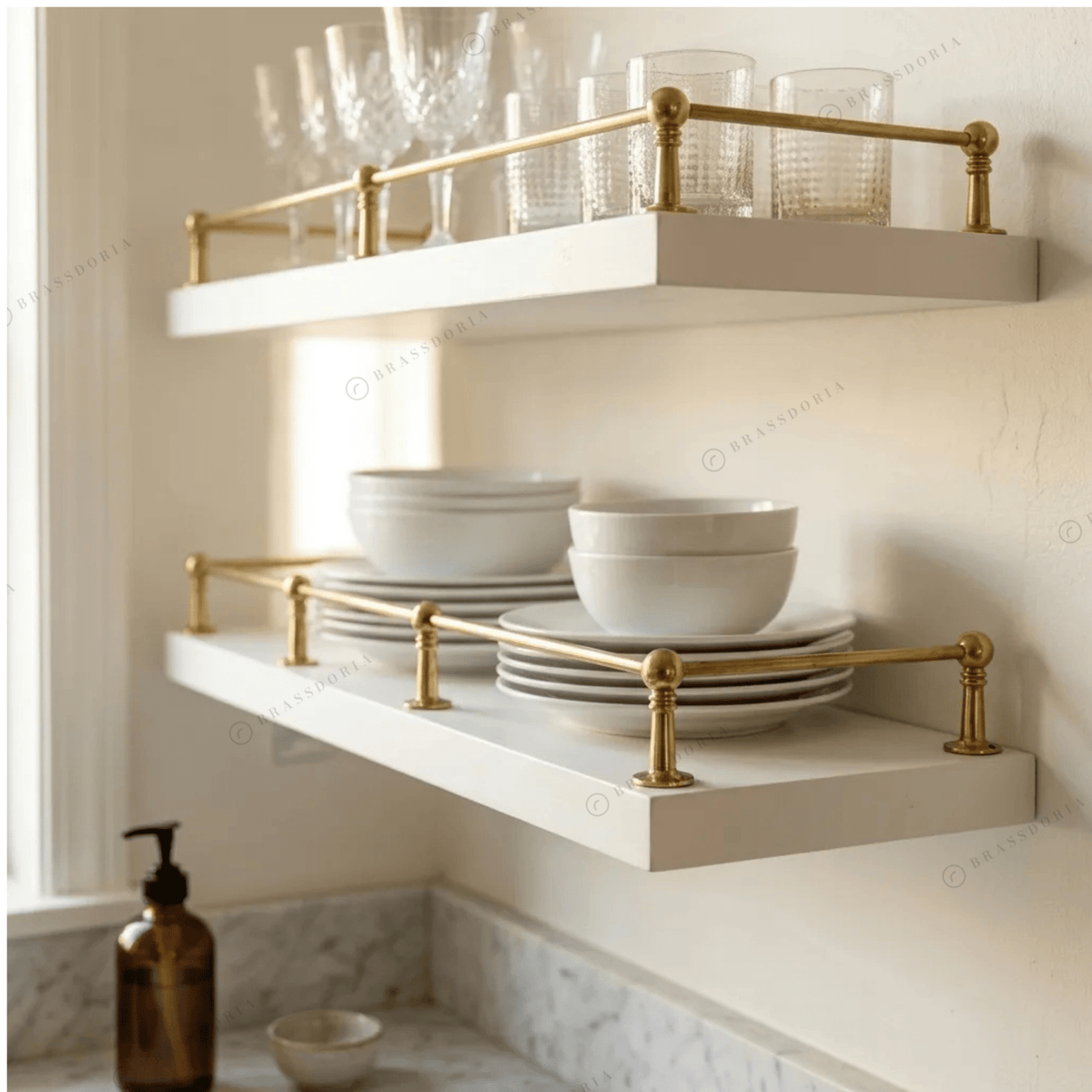 Solid Unlacquered Brass Shelf Rail – Classic Kitchen Gallery Railing - BRASSDORIA