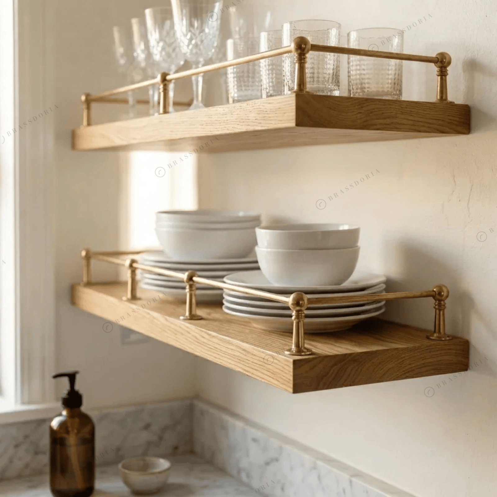 Solid Unlacquered Brass Shelf Rail – Classic Kitchen Gallery Railing - BRASSDORIA